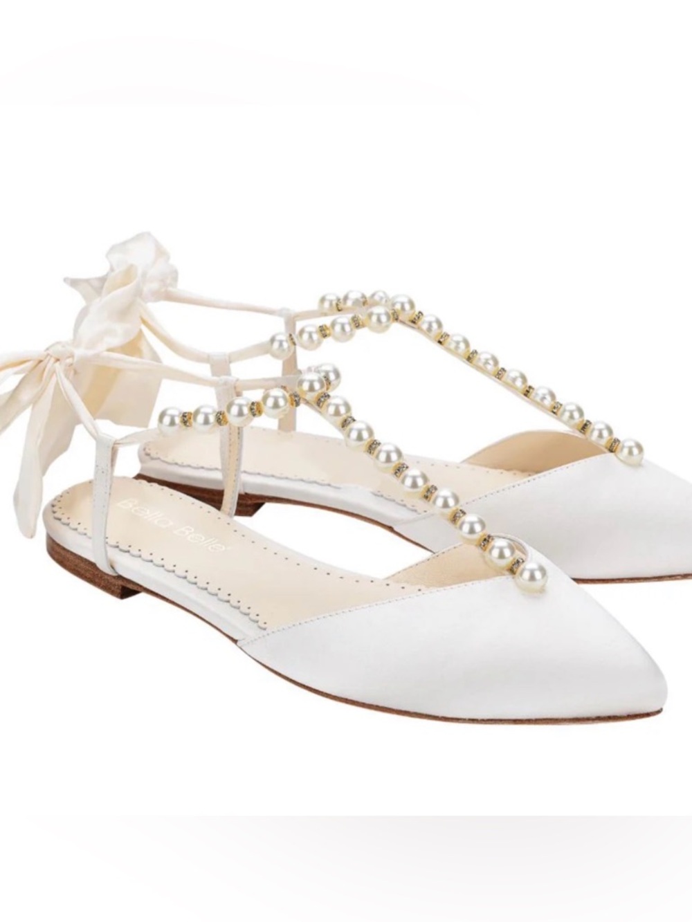 Belle Belle White Pearl-Embellished Pointed Toe Flats